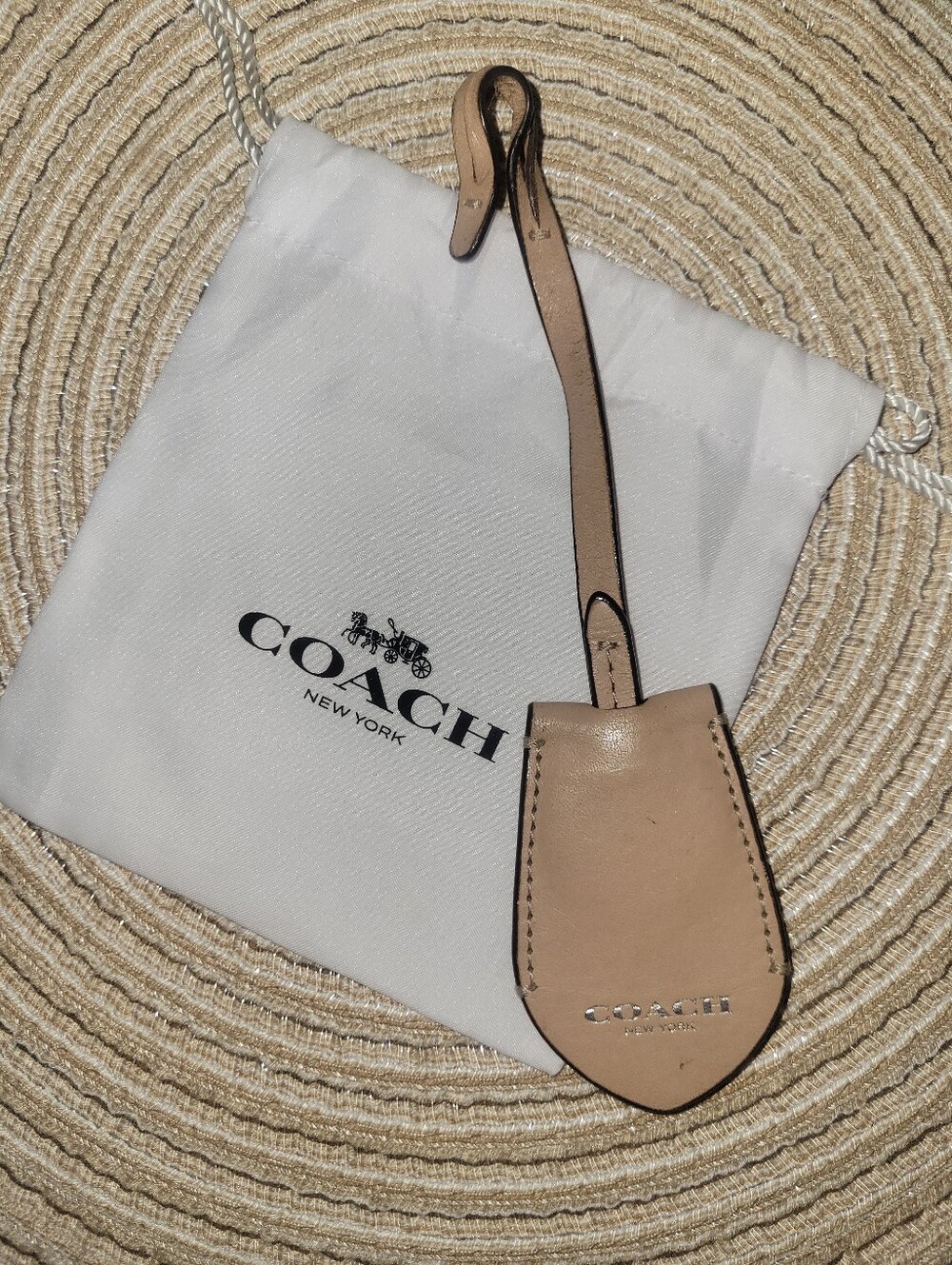 Coach Nude Leather Luggage Tag with Strap